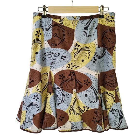 BCBG MaxAzria VTG Y2K 1990s Flared Skirt Floral Cotton Blue Brown Yellow Boho 4 - Picture 4 of 14